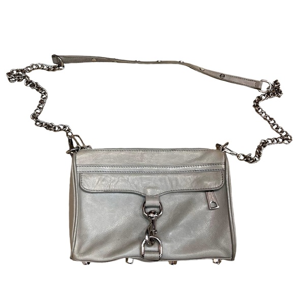 Rebecca Minkoff Gray Leather Mini Mac Crossbody Bag Silver Chain - Picture 4 of 16